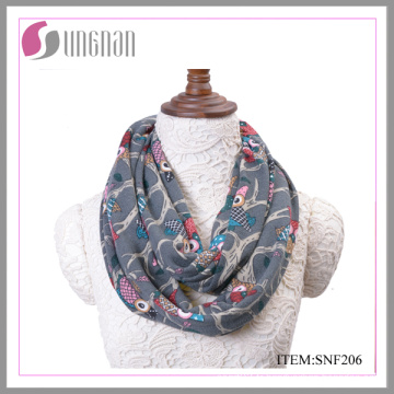 Hiver Chaud Mode Flanelle Multicolore Hiboux Impression Foulard Infinity (SNF206)